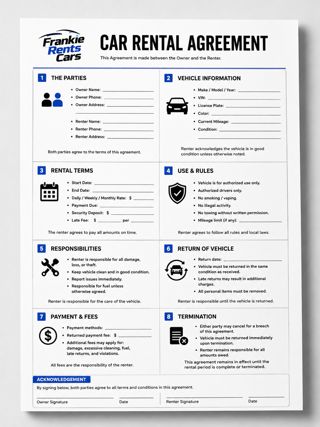 Bullet Proof Car Rental Agreement Template